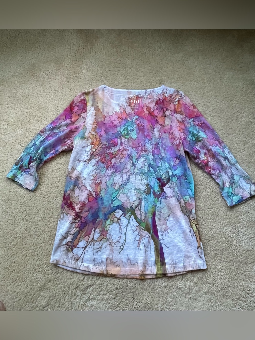 FDJ Women’s Multicolor Pullover Blouse w/ Elbow Length Sleeves - Size M - EUC